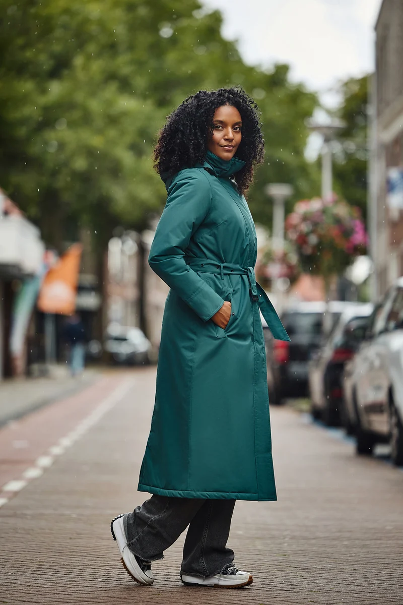 Happy Rainy Days Extra Lange Regenjas Gewatteerd Toronto Teal