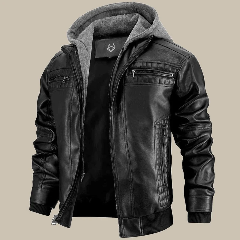 Leren look jas voor heren met afneembare capuchon