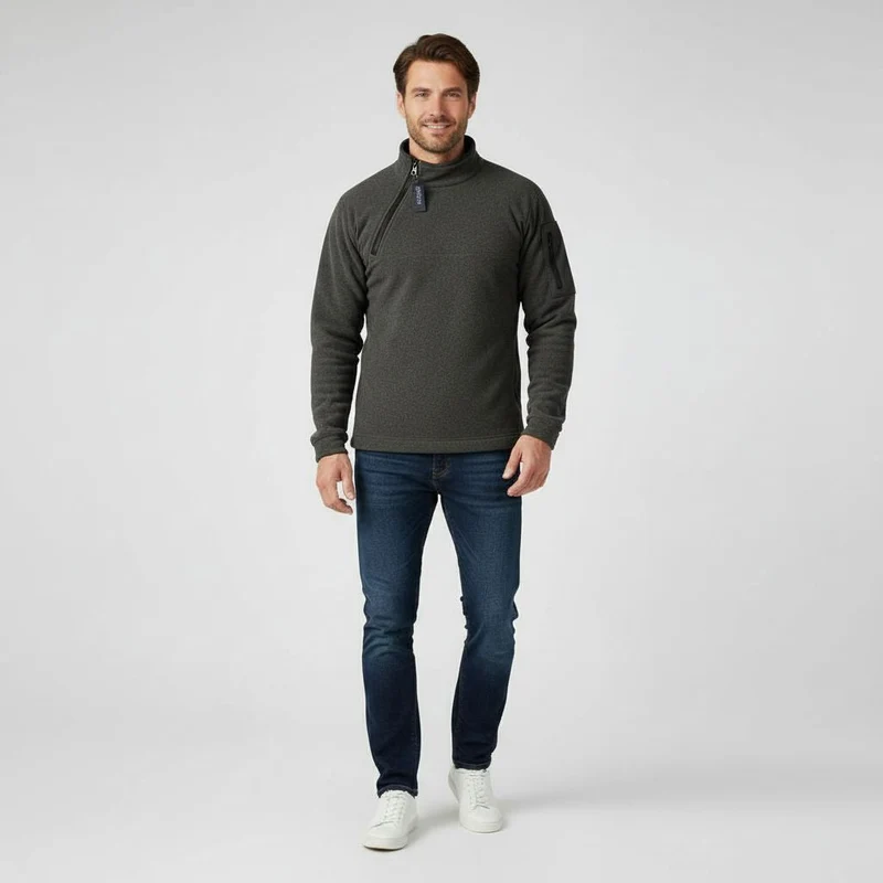 Fleece trui voor heren met halve rits en hoge kraag