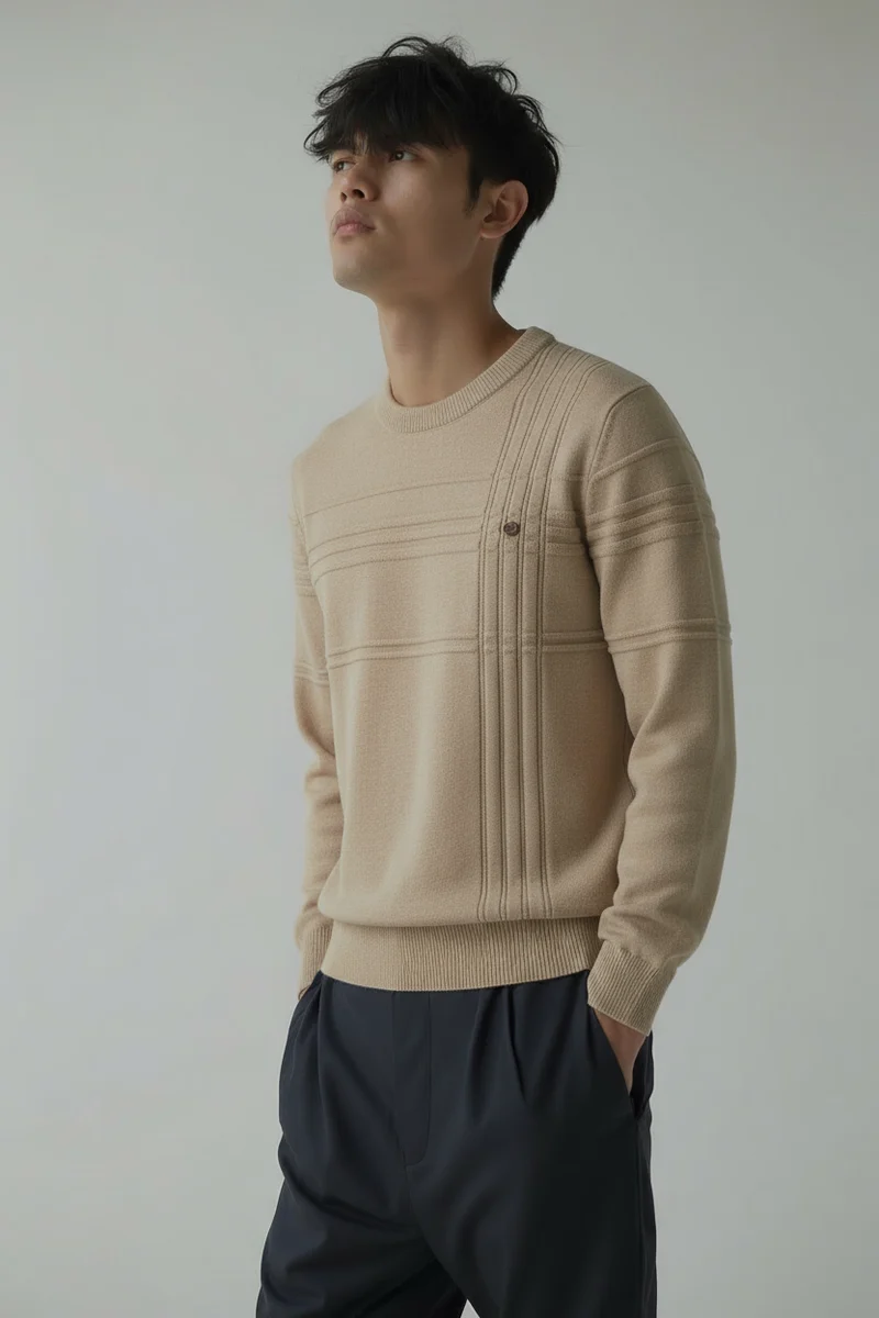 Gebreide heren trui slim fit katoenmix