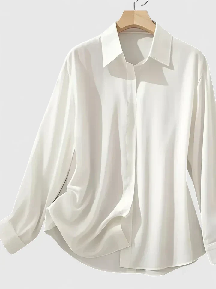 Dames blouse met gedrapeerde hals en lange mouwen