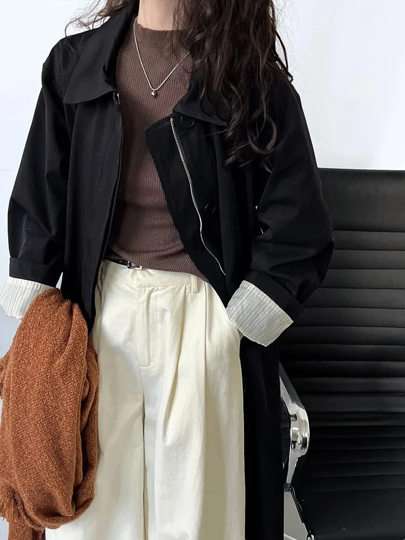 Nieuwe lente trenchcoat voor dames, 100% katoen, met omgeslagen kraag.