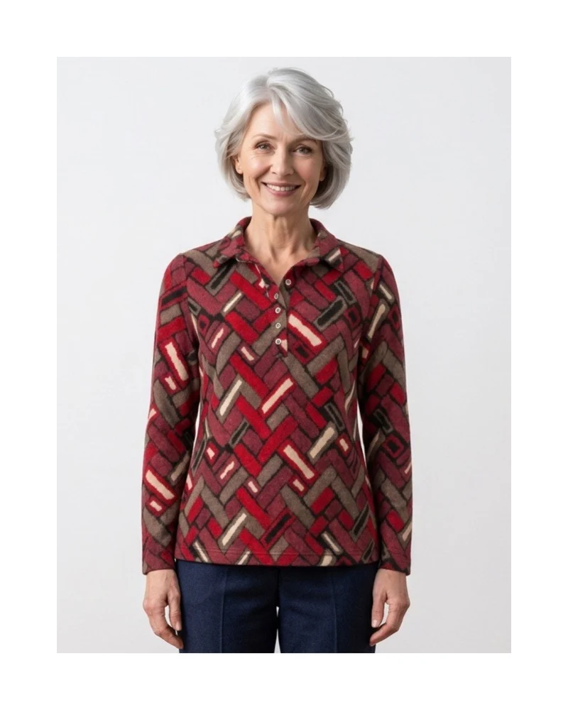 Sensia Fleece Poloshirt Vlak Rood Taupe