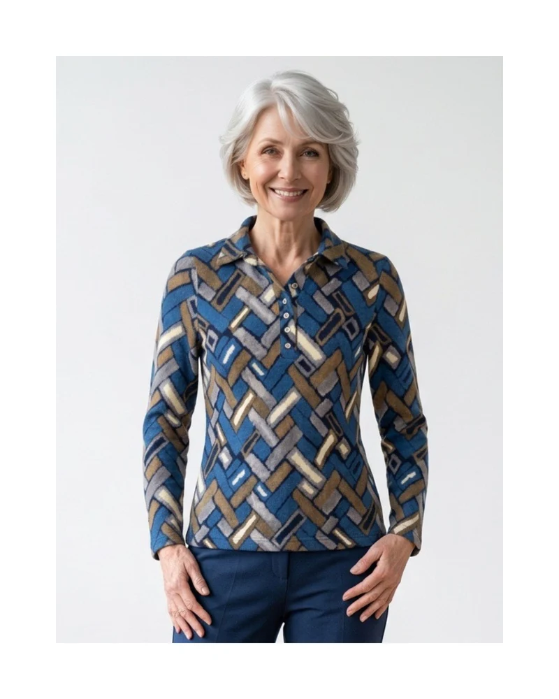 Sensia Fleece Poloshirt Vlak Rafblauw Taupe