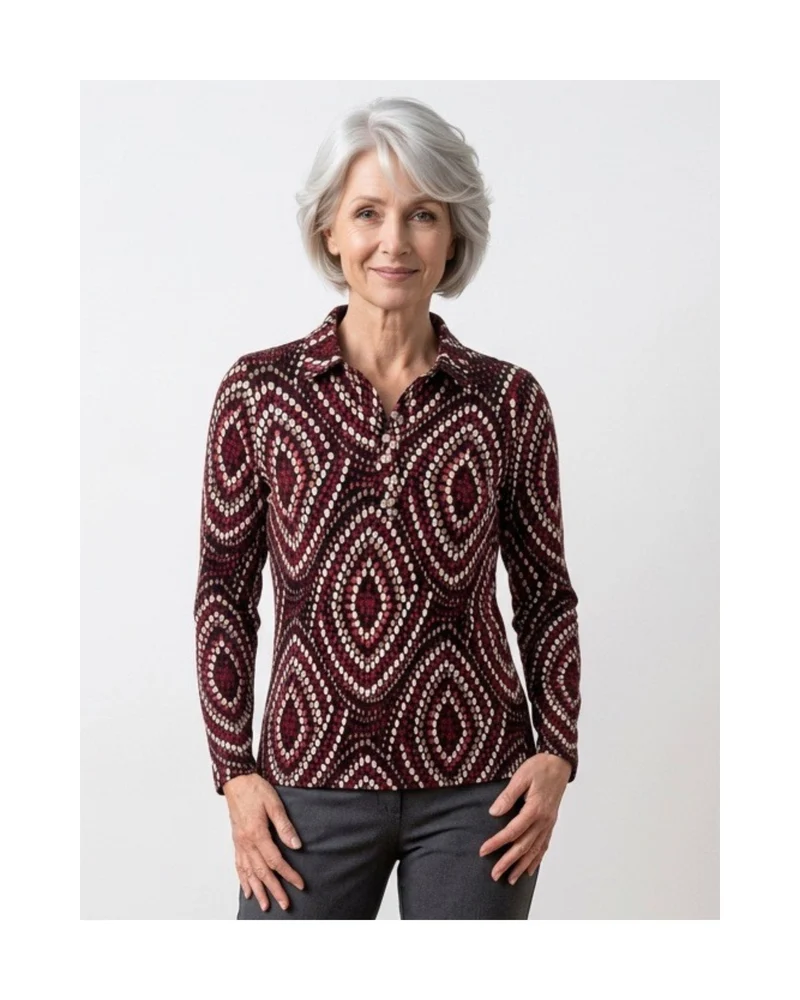 Sensia Fleece Poloshirt Blokje Rood Creme