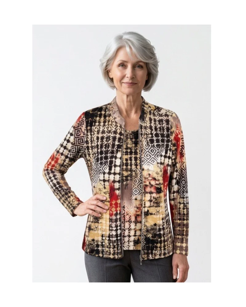 Sensia Twinset Bruin Beige Met Rits