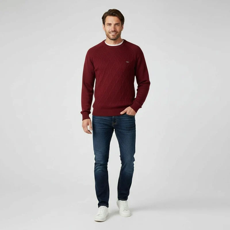 Gebreide heren trui met ronde hals, slim fit