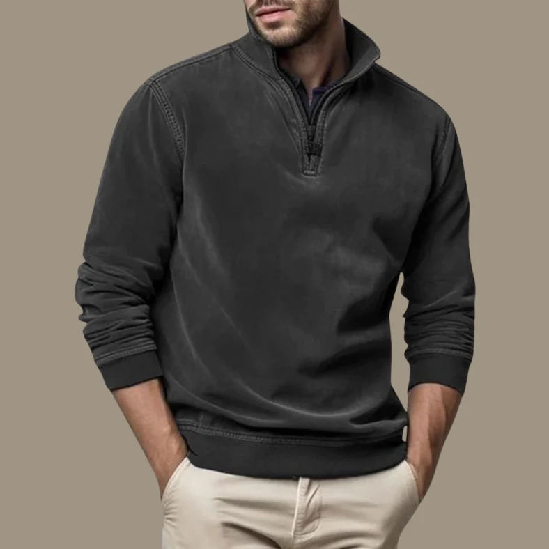 Fleece trui met opstaande kraag en halve rits