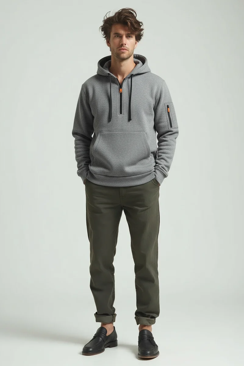 Half zip hoodie met zakken en regular fit