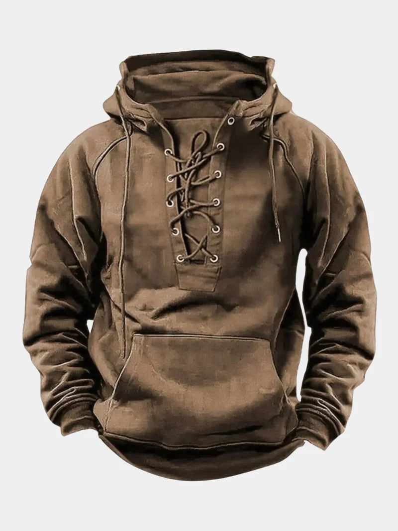 Heren hoodie met vetersluiting en dikke stof