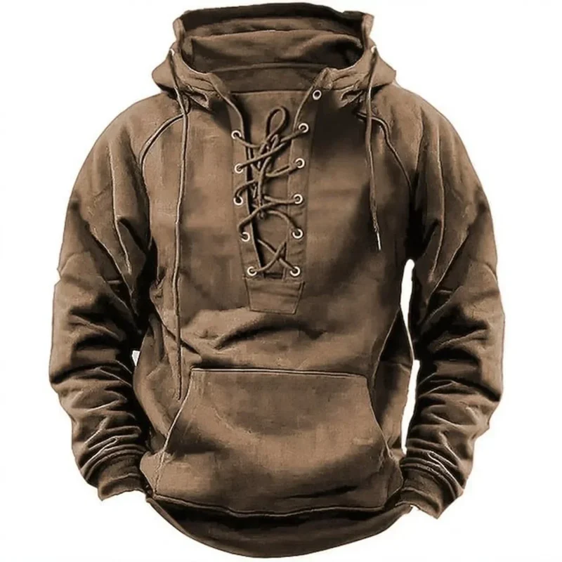 Heren hoodie met vetersluiting en dikke stof