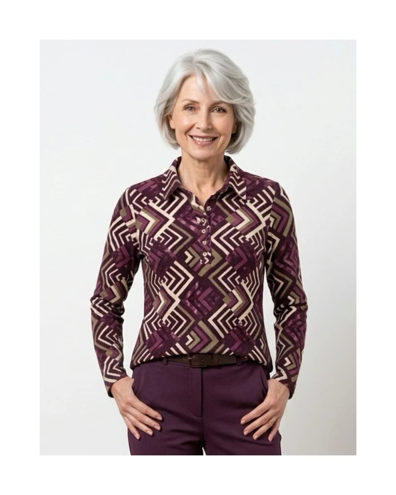 Sensia Fleece Poloshirt Vlak Burgundy Beige
