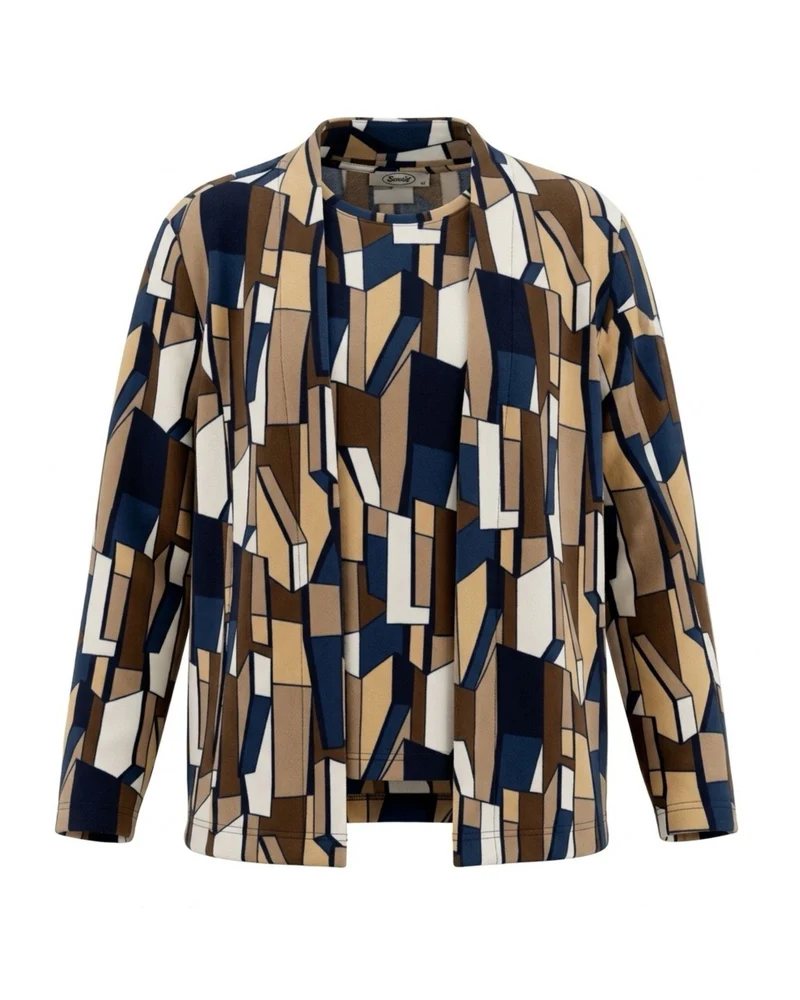 Sensia Twinset Blokjes Rafblauw Marine Taupe Bruin