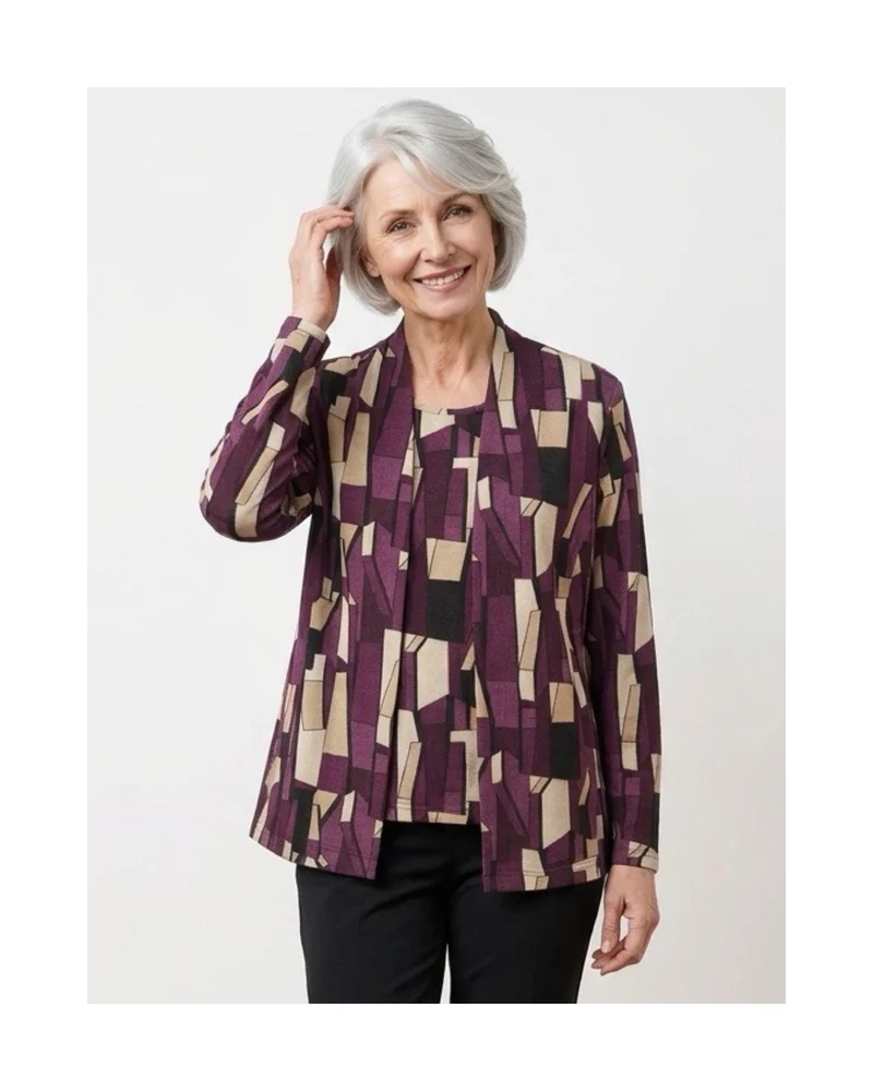 Sensia Twinset Blokjes Burgundy Beige