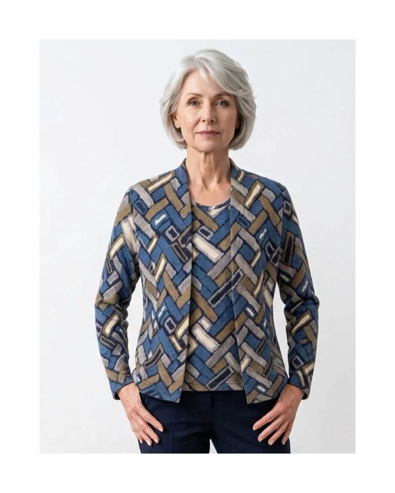 Sensia Twinset Blokjes Rafblauw Taupe Grijs