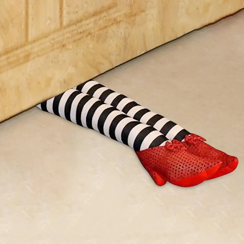 Halloween Front Door Stopper, Plush Witch’s Legs, Black and White, Bathroom