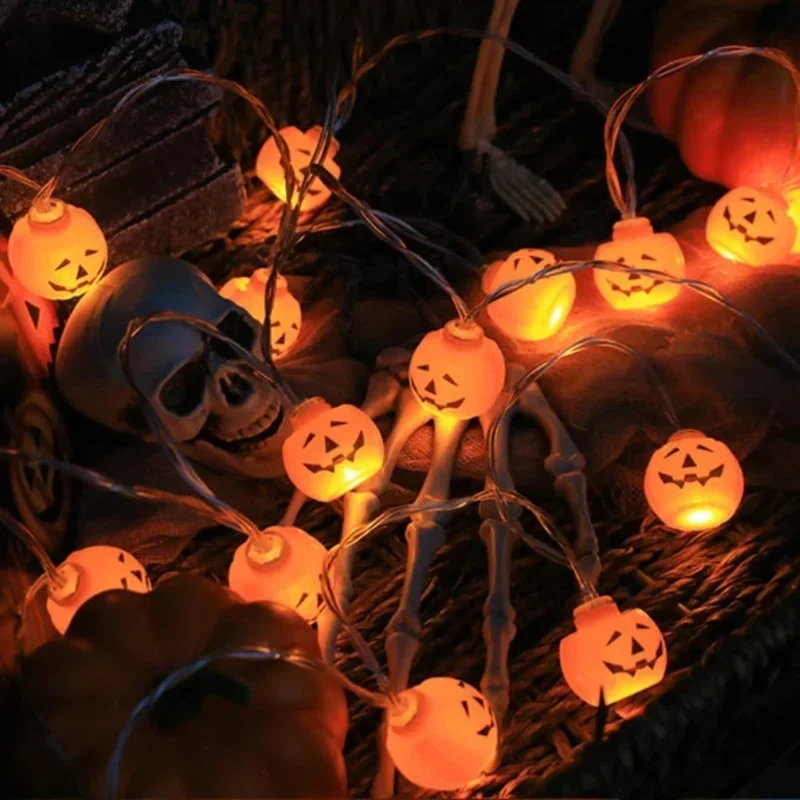 Halloween LED string lights with decorative motifs for indoor and garden use