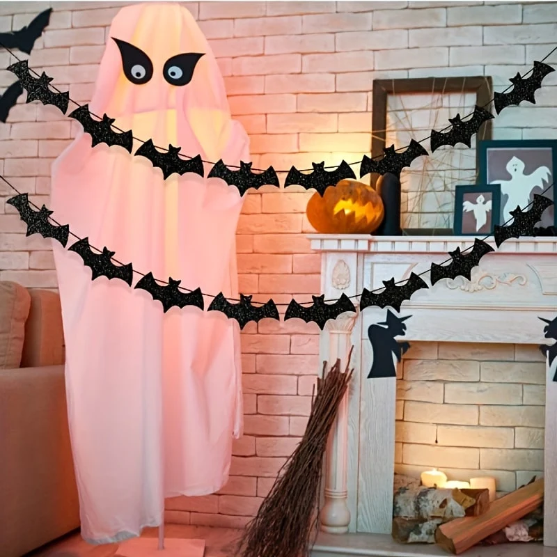 Halloween Glitter Bat Garland Hanging Wall Decoration