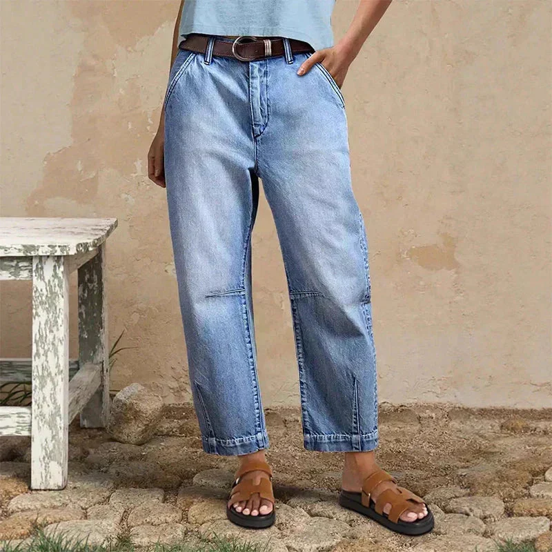 Dames cropped barrel jeans met vintage wassing