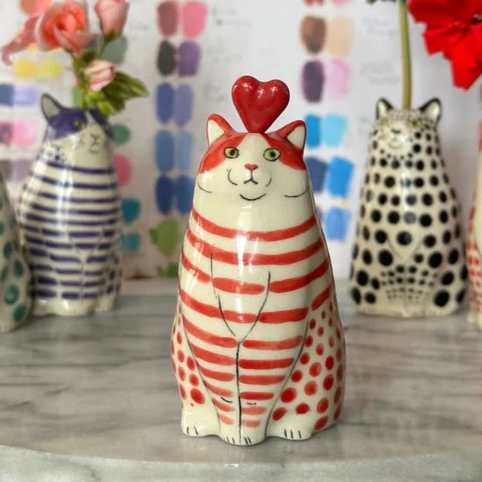 Keramische Kattenvaas met Stippenmotief