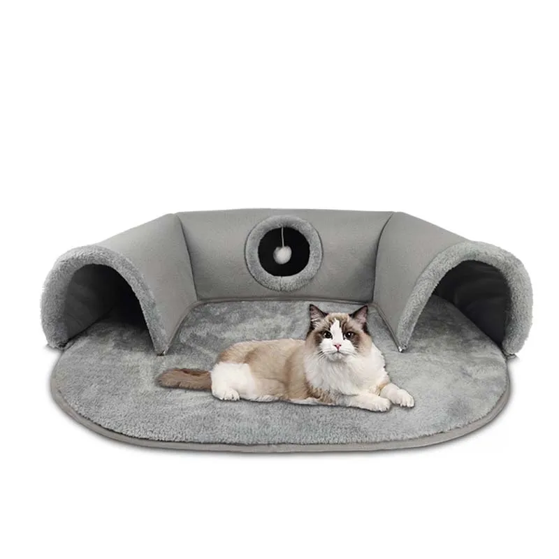 Pluche katten tunnelbed met inklapbaar donutontwerp