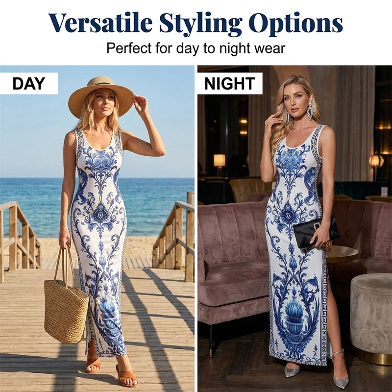 Klassieke maxi-jurk voor dames met bloemenprint