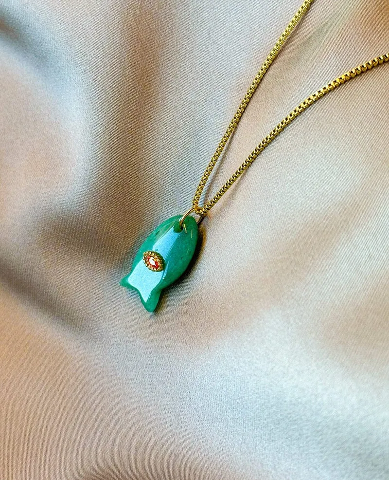 Necklace Fish Charm | Goud / Groen