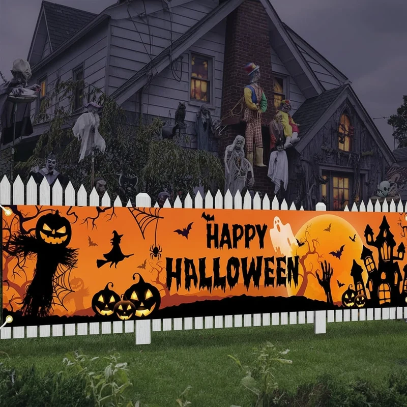 Halloween Decorative Banner Pumpkin Ghost Castle with Metal Eyelets