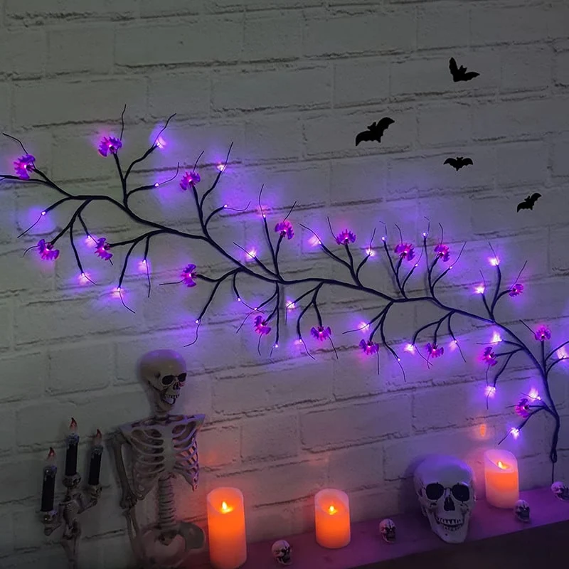 Halloween LED string lights with bats and pumpkins for indoor and garden decoration