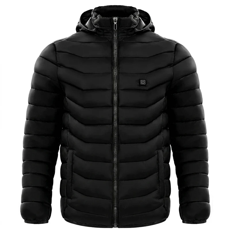 Verwarmde pufferjas heren – capuchon en meerdere warmtezones
