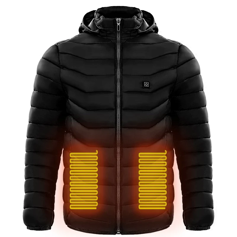 Verwarmde pufferjas heren – capuchon en meerdere warmtezones