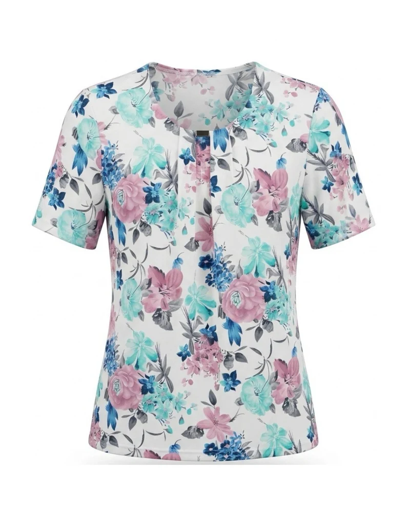 Dames Shirt met bloemenprint en siergesp OudRoze Mint