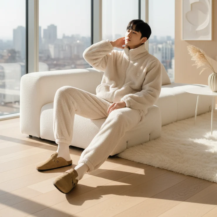 Pluche loungewear pyjama voor heren - Warme koraalfleece met hoge hals voor de winter