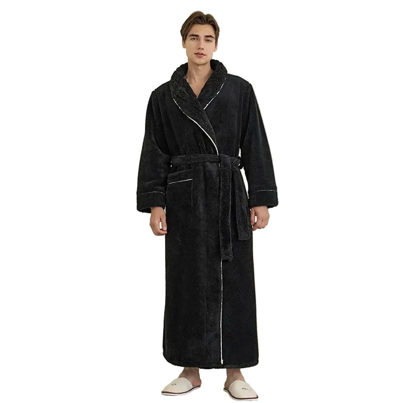 Oversized fleece badjas voor heren - Koraalkleurige flanellen kimono badjas voor stellen