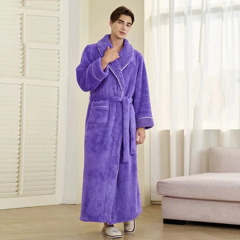 Oversized fleece badjas voor heren - Koraalkleurige flanellen kimono badjas voor stellen