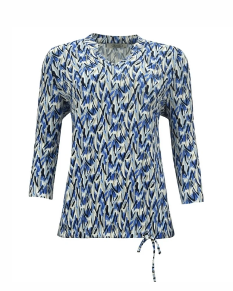 Sensia Shirt 3/4 Mouw Dessin Kobaltblauw Zwart Beige