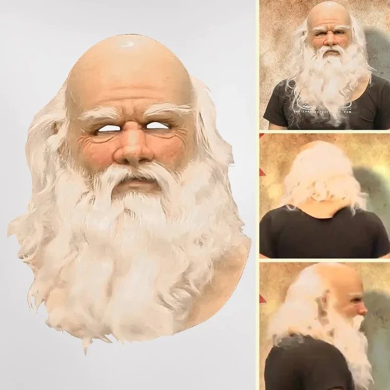 Halloween Santa Claus Mask with Beard and Hat, Realistic Latex Costume Accessory