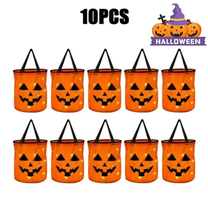 Halloween Candy Bucket with LED Lights That Glow in the Dark, Trick or Treat