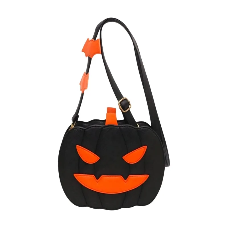 Halloween Women’s Pumpkin-Shaped Shoulder Bag, Large Crossbody Bag with Bats