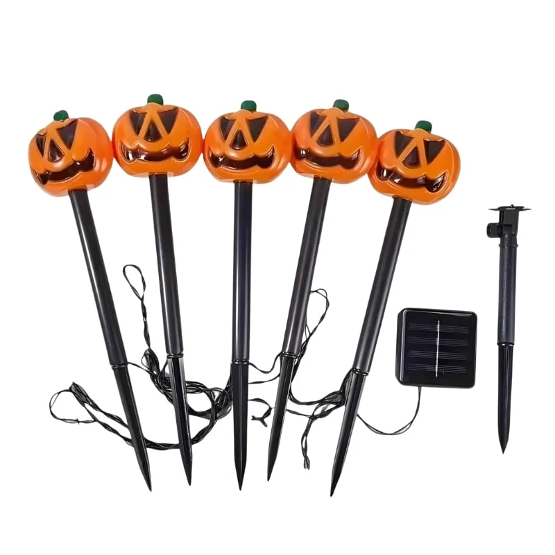Halloween Solar Pumpkin-Shaped LED Garden Lights, Set of 5 Pieces