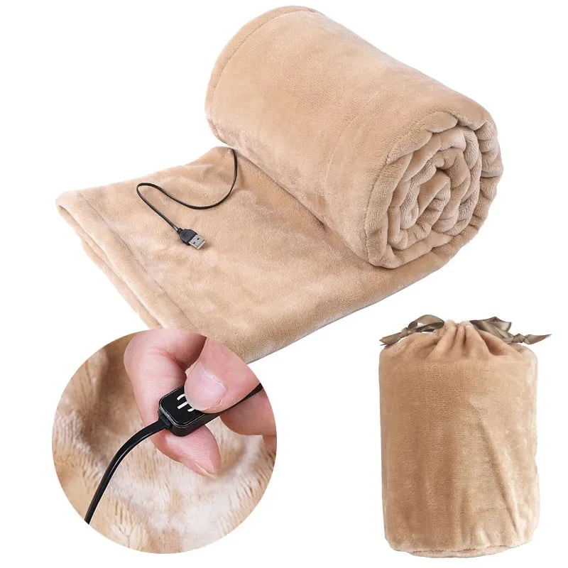 USB Heated Blanket with Soft Plush 3 Temperature Levels for Bed and Travel