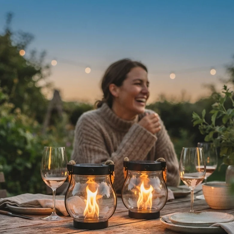 Solar Tuinlantaarn – 2 Stuks met Vlameffect & USB-C