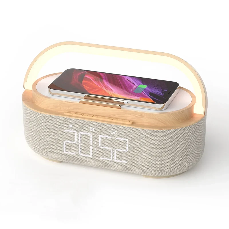 Draadloze Oplader met Klok Speaker en Lamp