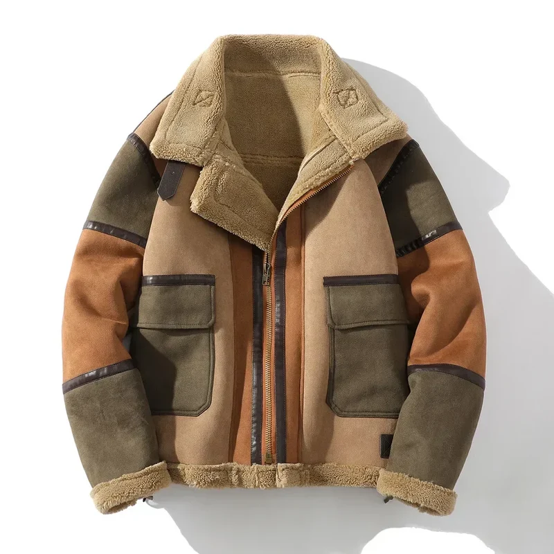 Heren Shearling Jack met Colorblock – Warm Gevoerd en Relaxed