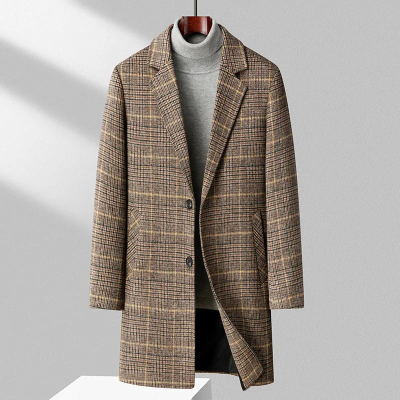 Heren Wollen Overjas met Ruitpatroon en Quiltvoering – Tijdloos en Warm