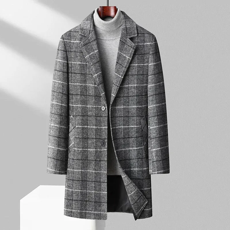 Heren Wollen Overjas met Ruitpatroon en Quiltvoering – Tijdloos en Warm