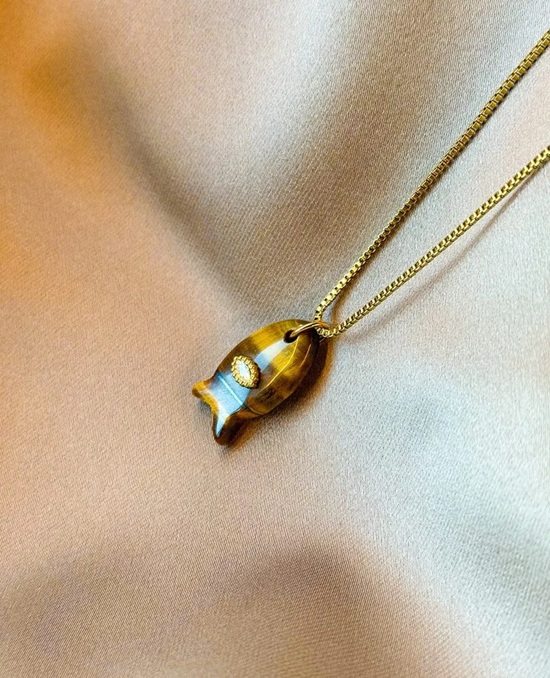 Necklace Fish Charm | Goud / Bruin