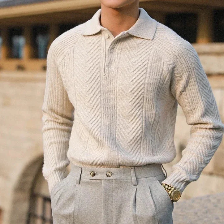 Heren Gebreide Trui met Structuurpatroon en Slim Fit – Comfort, Stijl en Veelzijdigheid