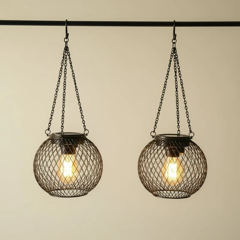 Halloween Solar Hanging Garden Street Lamp with Metal Mesh and Warm LED Light