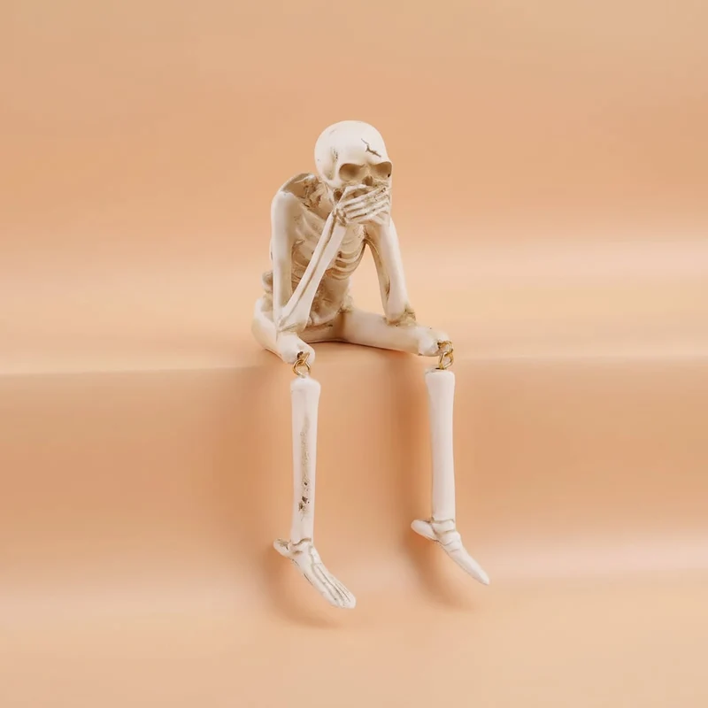 Halloween Decorative Skeleton Figurine with Dangling Legs for a Shelf Skeleton